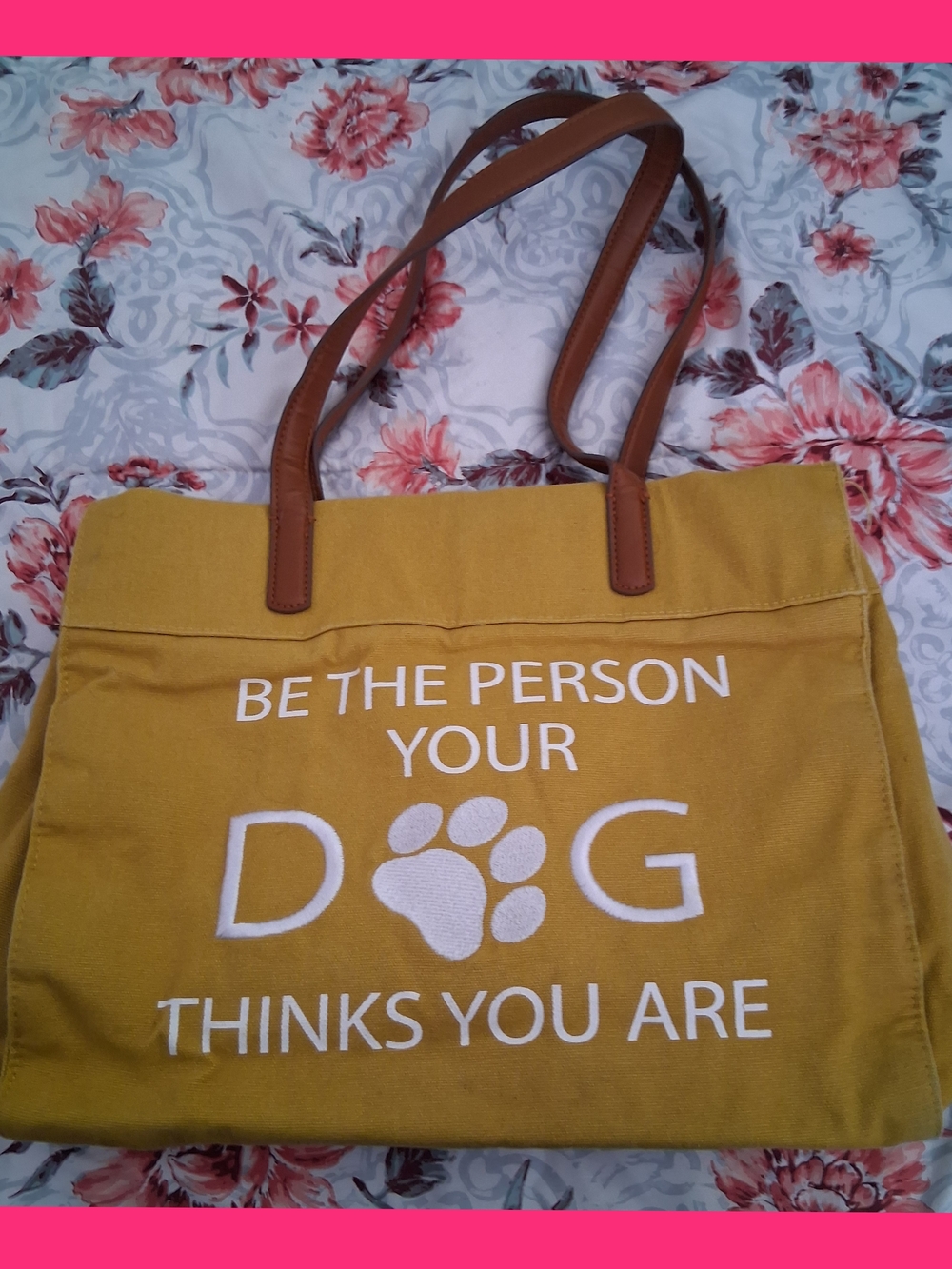 Mustard Yellow Dog Tote Bag with Paw Print Quote